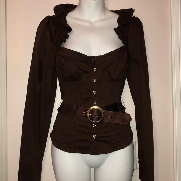 Bebe high collar ruffle top